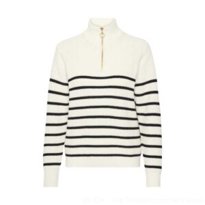 Gestreifter Troyer Lioa - Chalk with Black Stripe 88-10506116-101820