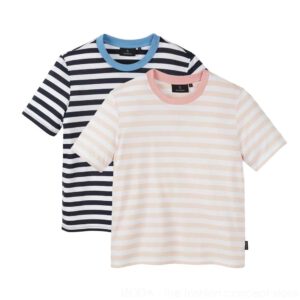 gestreiftes Kurzarm-T-Shirt - Rosé, Dark navy 132-101015