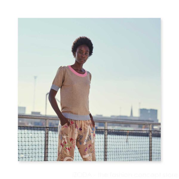 Feinstrick-Pullover mit farblich abgesetztem Saum an Kragen, Bund und Ärmeln - Dune Melange Mix 75-50108651-500153