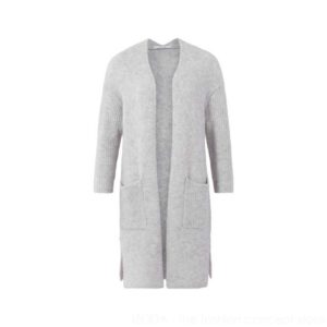 Langer Cardigan mit Taschen, langen Ärmeln und Rippdetails - Grey Melange 18-010019-210-99246