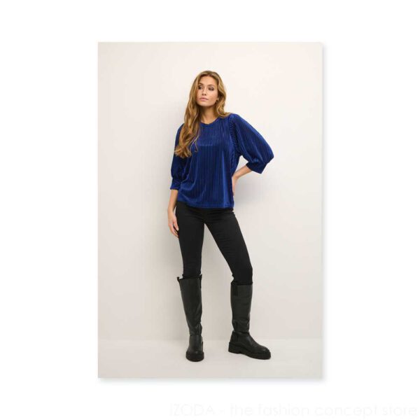 Shirt mit samtig blauen Streifen und kurzen Puffärmeln - Mazarine Blue / Black 77-10503887-103637