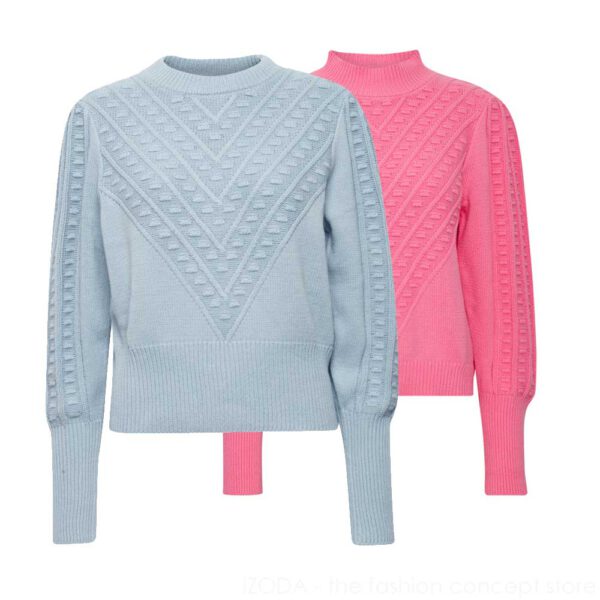 Boxy Pullover mit Zopfmuster und extra breitem Bündchen - Kentucky Blue, Pink Carnation 121-50207167_01