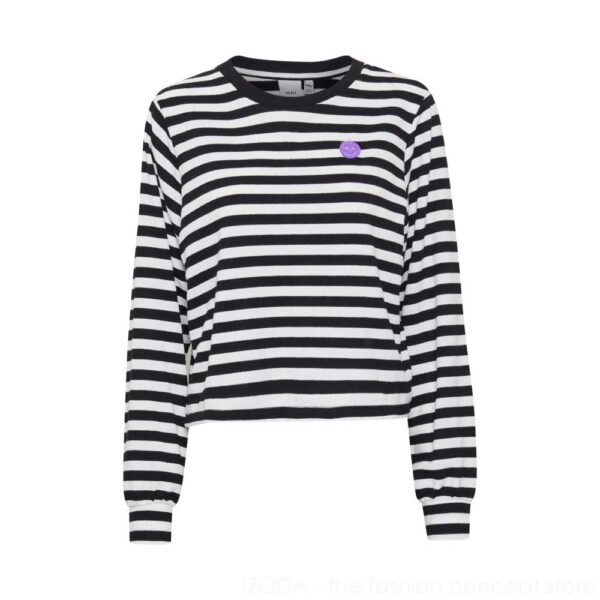 Ringelshirt mit kleiner Smiley Stickerei - Schwarz-weiß 20118020-194008